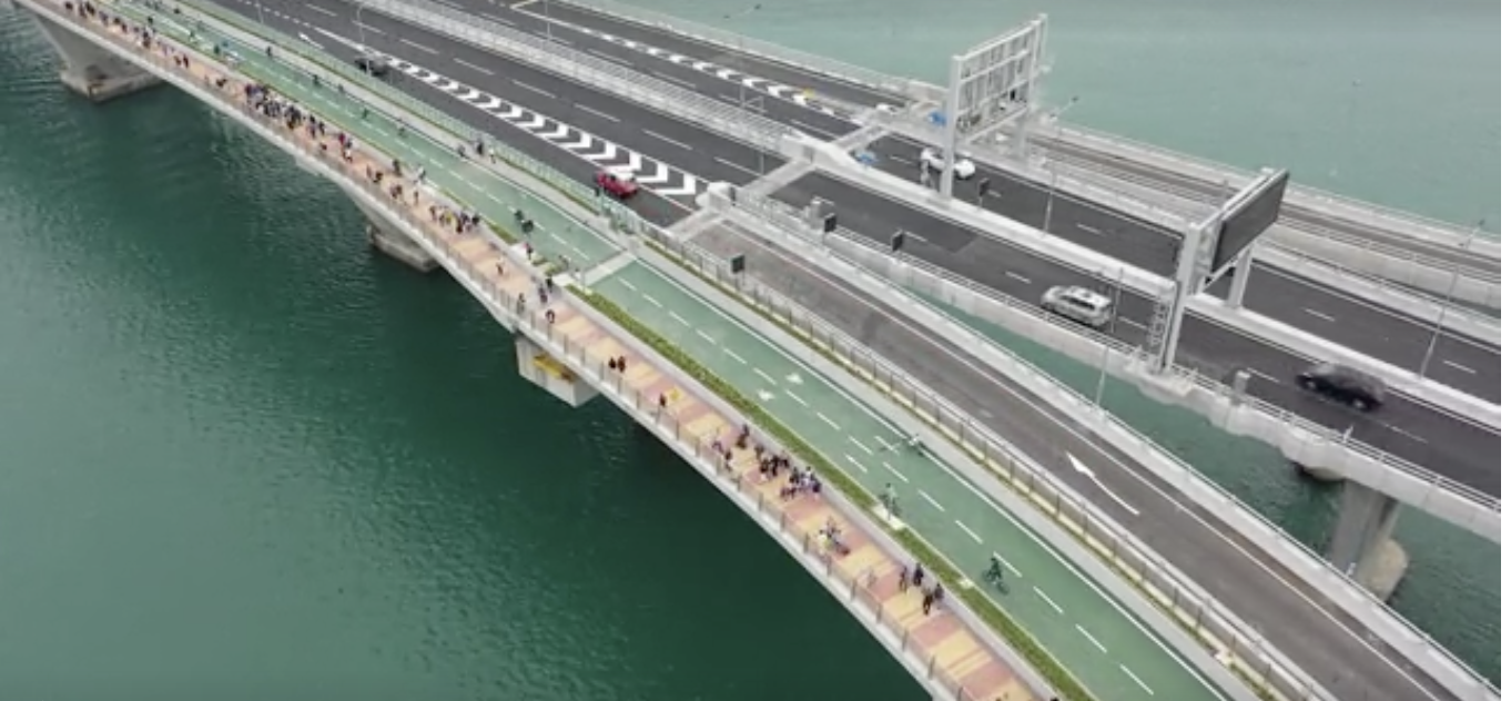 Hong Kong Opens Bridge For Pedestrians, Cars, And Cyclists